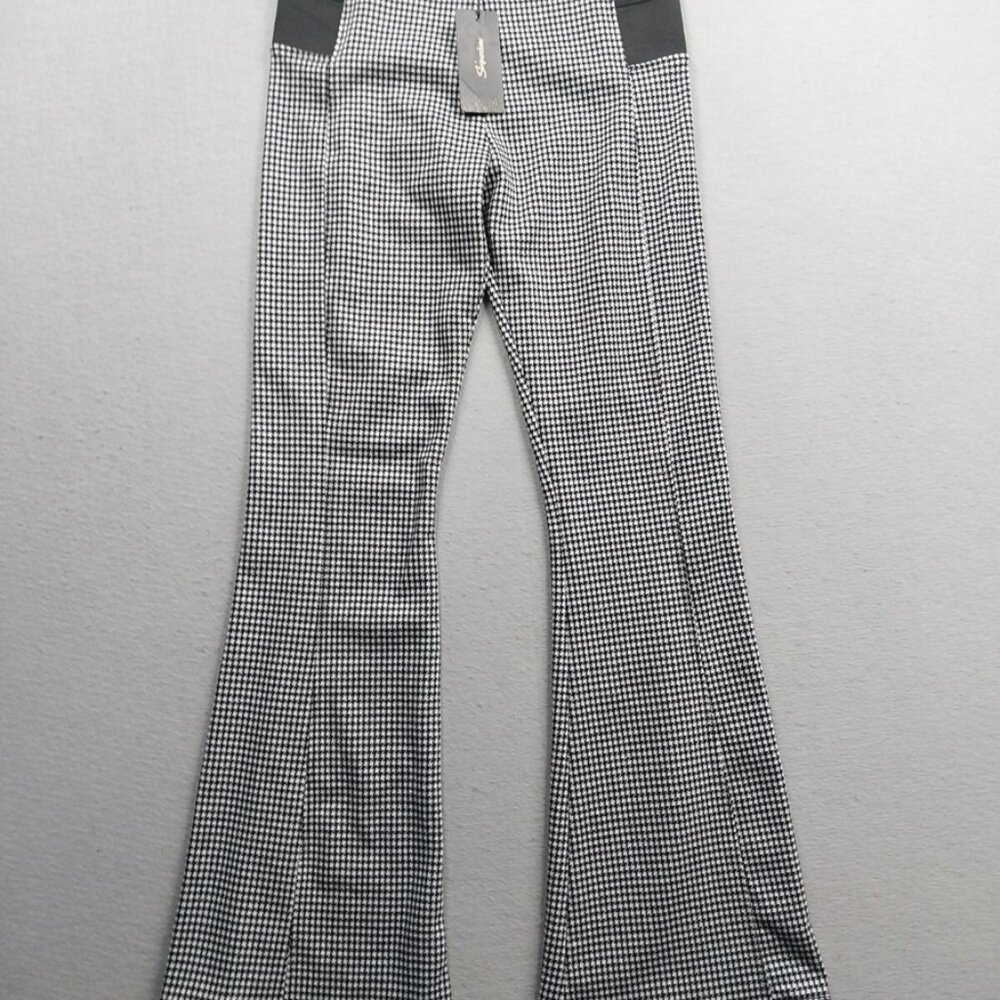 SHINESTAR Black and White Houndstooth Woman's Stretch Flare Pants